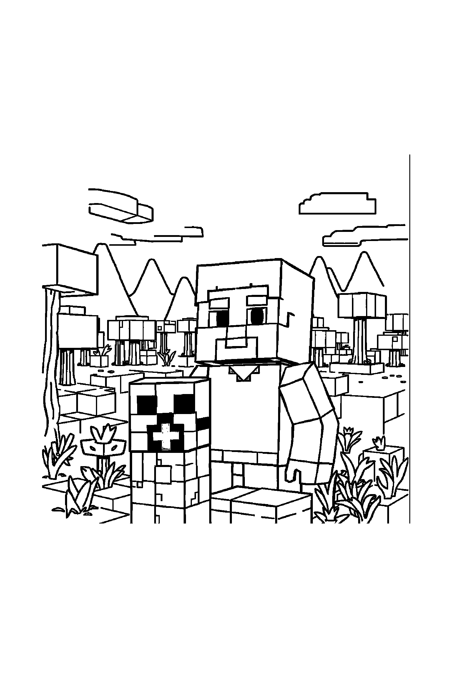 Coloriage Minecraft gratuit à imprimer - Steve assis qui sourit de tout son cœur Coloriage Minecraft gratuit à imprimer : Steve assis qui sourit de tout son cœur