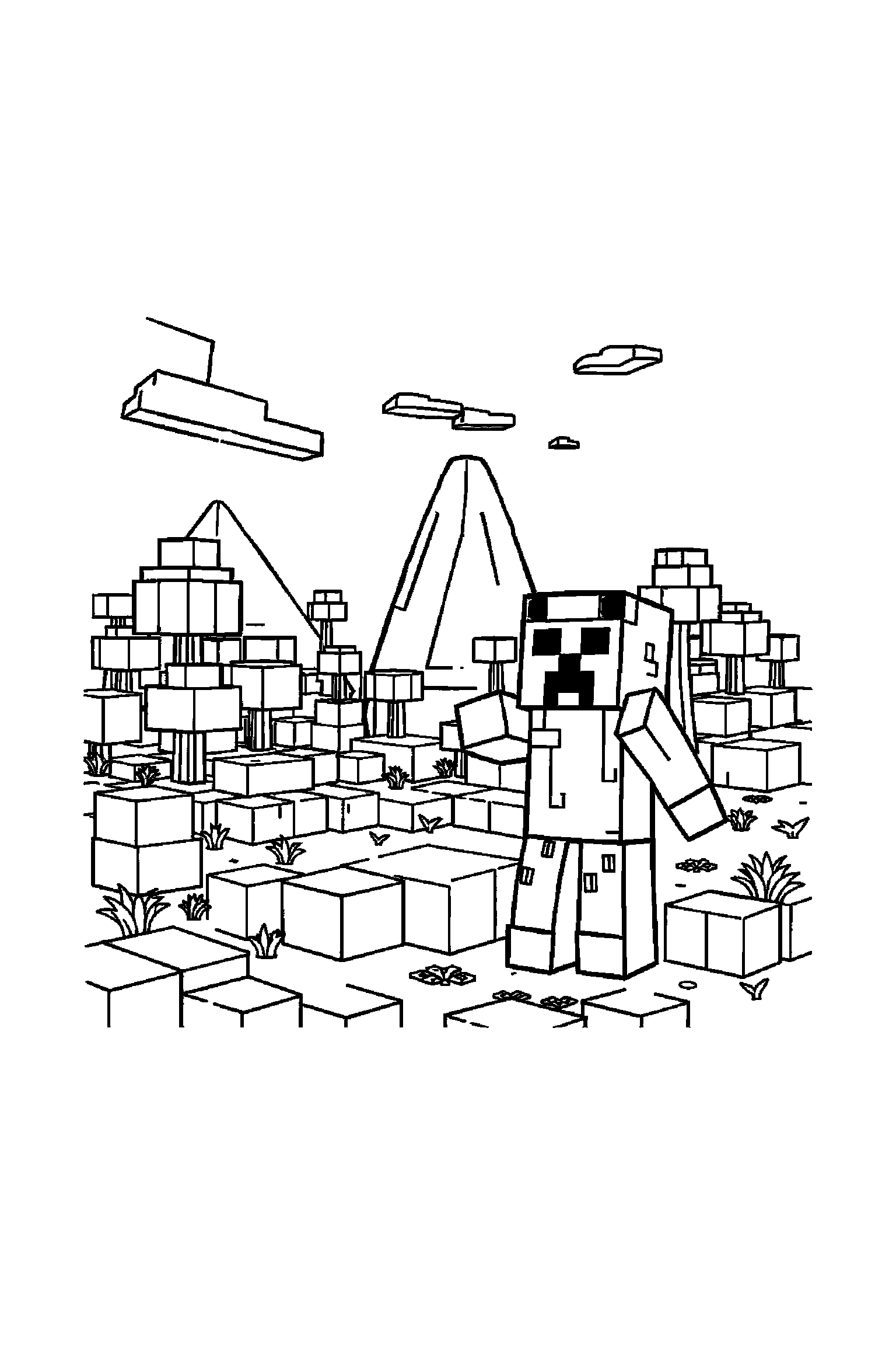 Coloriage Minecraft gratuit à imprimer - portrait facile avec un Creeper et de grands contours Coloriage Minecraft gratuit à imprimer : portrait facile avec un Creeper et de grands contours