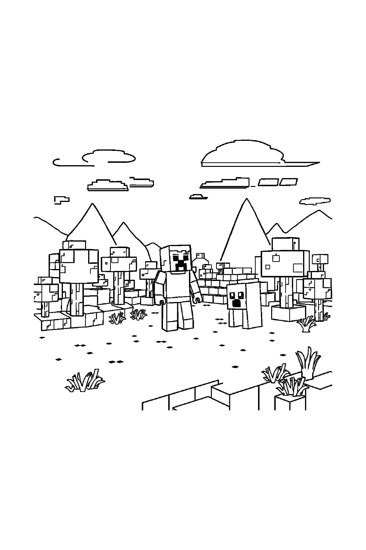 Coloriage Minecraft gratuit à imprimer - un cochon cubique tenant un coffre Coloriage Minecraft gratuit à imprimer : un cochon cubique tenant un coffre