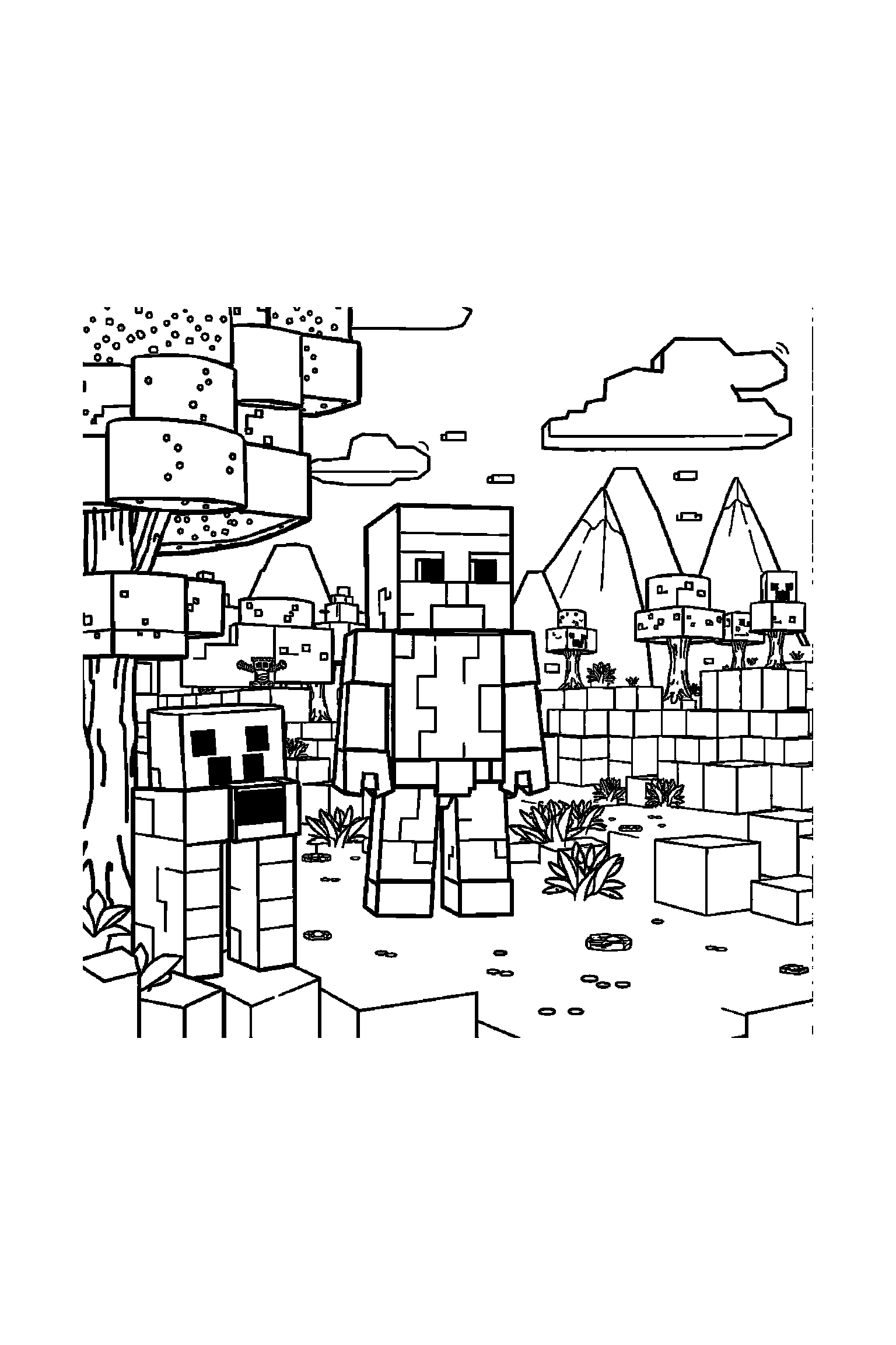 Coloriage Minecraft gratuit à imprimer - un aventurier en blocs devant une torche Coloriage Minecraft gratuit à imprimer : un aventurier en blocs devant une torche