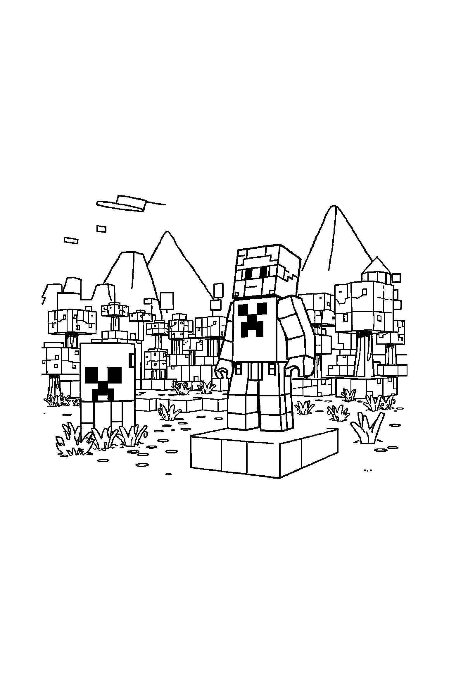 Coloriage Minecraft gratuit à imprimer - un Creeper avec blocs autour de lui Coloriage Minecraft gratuit à imprimer : un Creeper avec blocs autour de lui