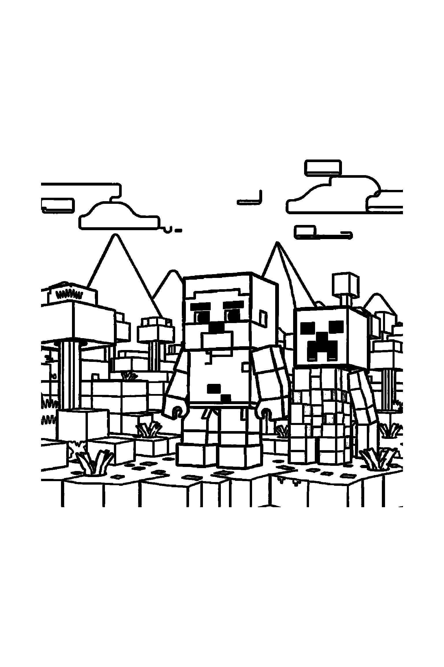 Coloriage Minecraft gratuit à imprimer - un cochon cubique posé au centre de la page Coloriage Minecraft gratuit à imprimer : un cochon cubique posé au centre de la page