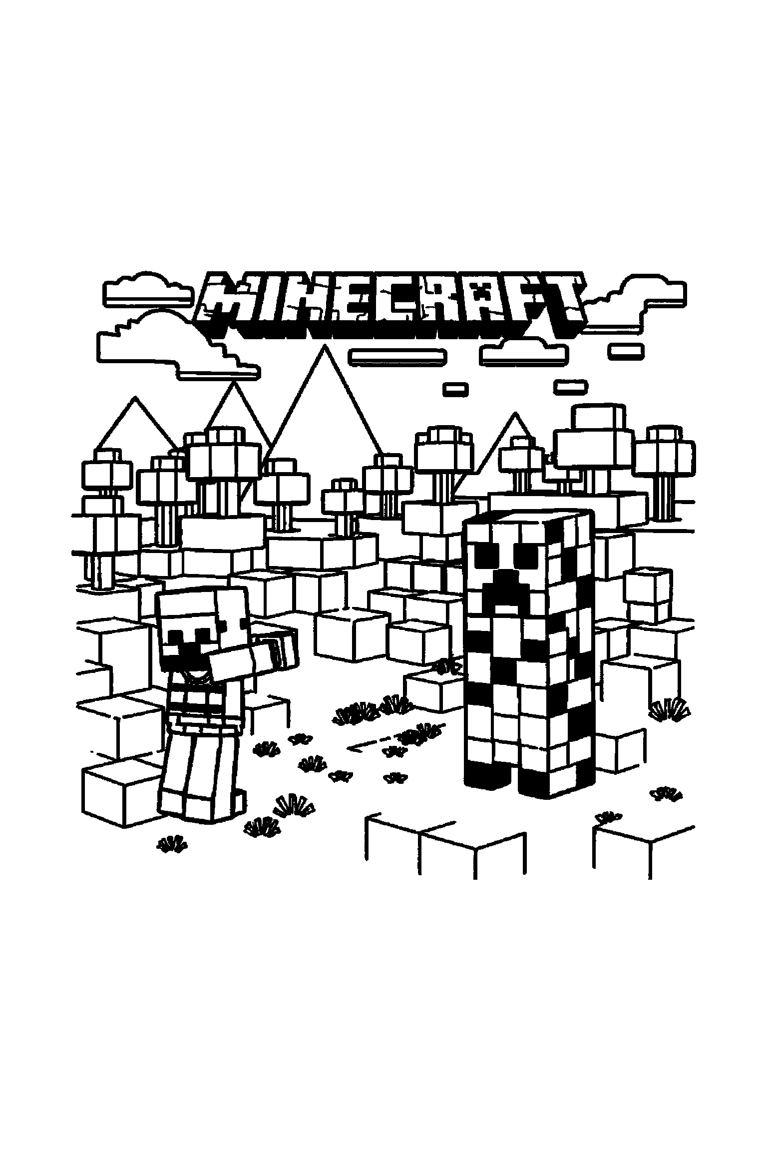 Coloriage Minecraft gratuit à imprimer - un aventurier en blocs tenant une fleur Coloriage Minecraft gratuit à imprimer : un aventurier en blocs tenant une fleur
