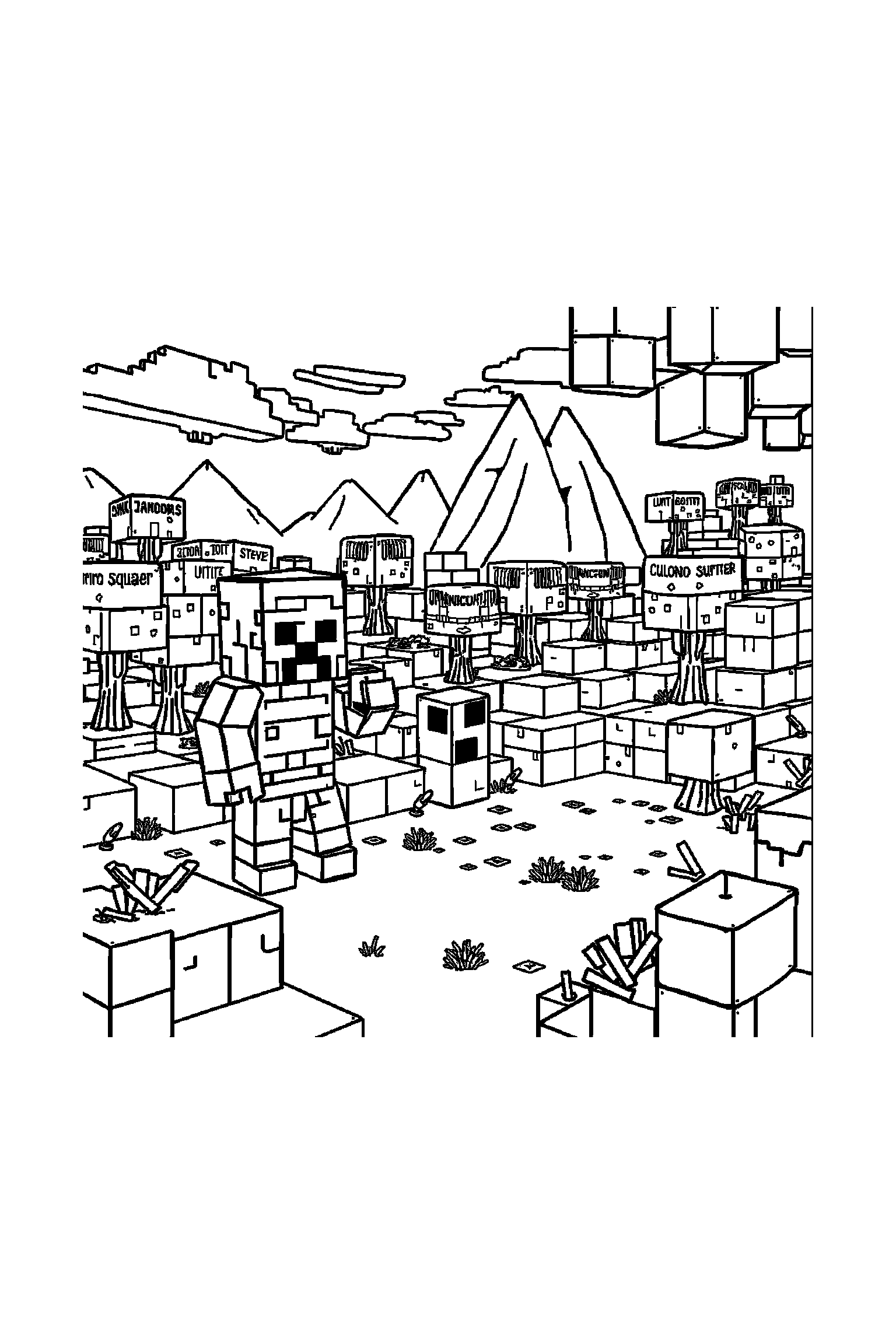 Coloriage Minecraft gratuit à imprimer - un cochon cubique en portrait facile à colorier Coloriage Minecraft gratuit à imprimer : un cochon cubique en portrait facile à colorier