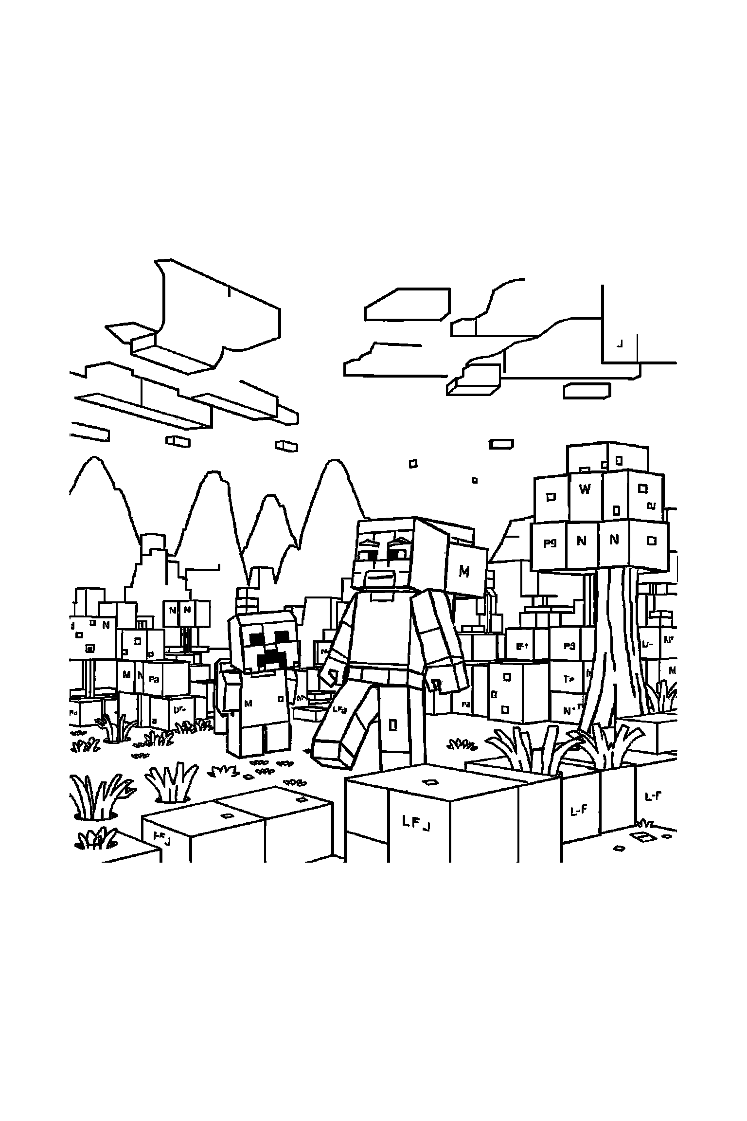 Coloriage Minecraft gratuit à imprimer - un aventurier en blocs qui marche calmement Coloriage Minecraft gratuit à imprimer : un aventurier en blocs qui marche calmement