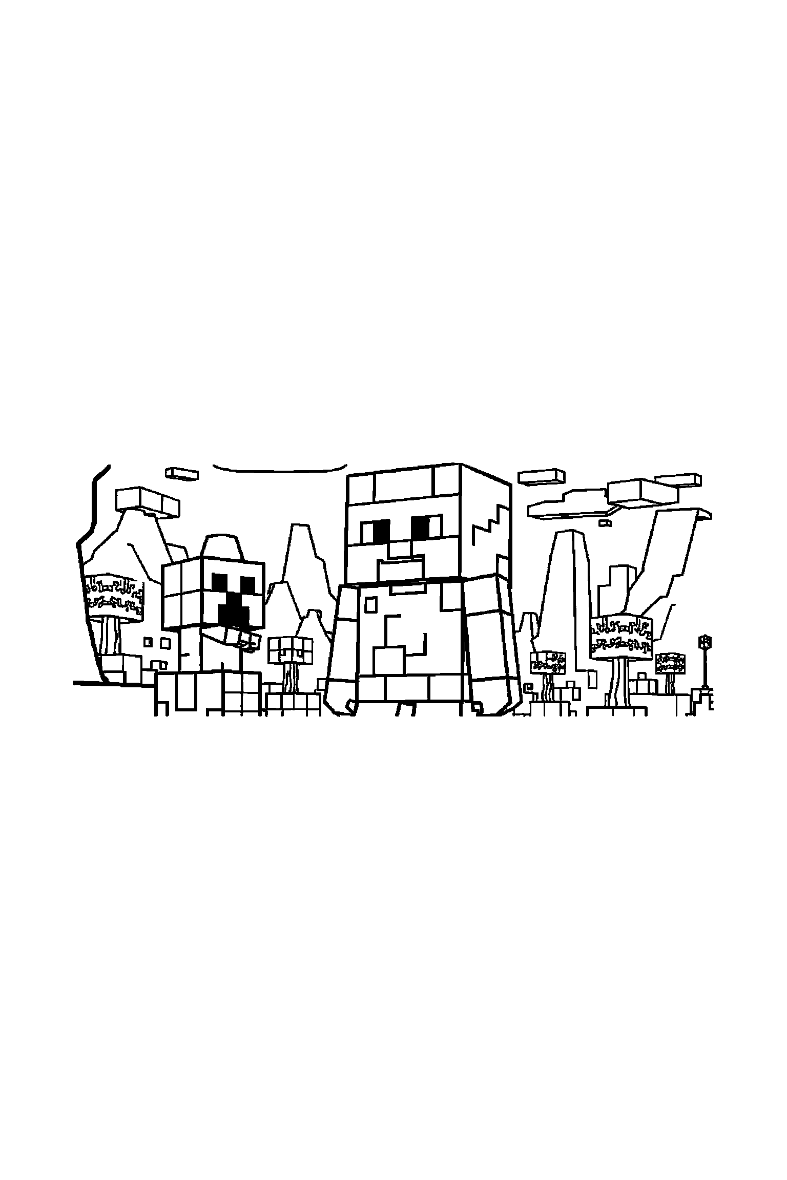 Coloriage Minecraft gratuit à imprimer - un Creeper entouré de grands contours arrondis Coloriage Minecraft gratuit à imprimer : un Creeper entouré de grands contours arrondis