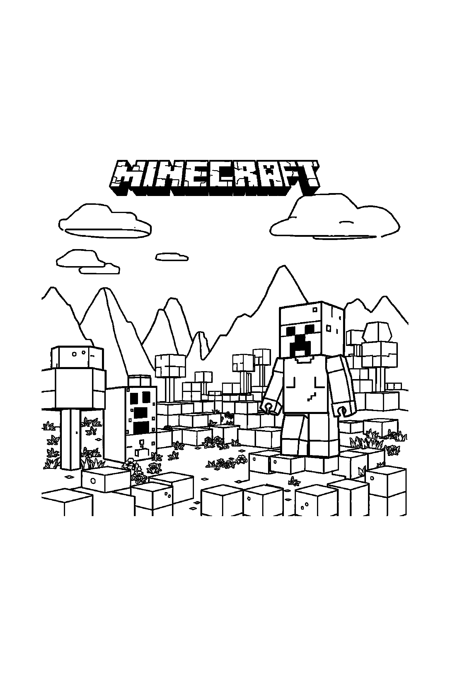 Coloriage Minecraft gratuit à imprimer - Steve qui lève le bras dans une pose anatomique claire Coloriage Minecraft gratuit à imprimer : Steve qui lève le bras dans une pose anatomique claire