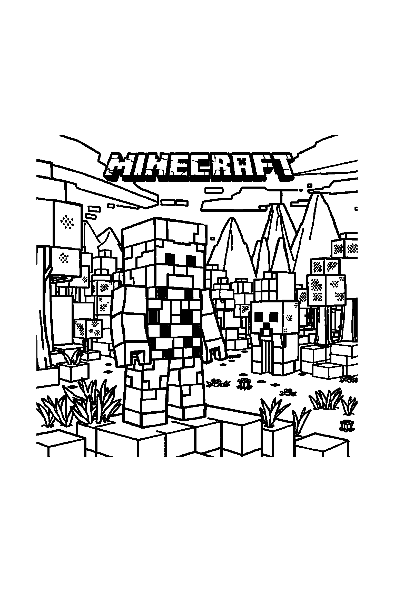 Coloriage Minecraft gratuit à imprimer - un Creeper au centre avec blocs en arrière-plan Coloriage Minecraft gratuit à imprimer : un Creeper au centre avec blocs en arrière-plan