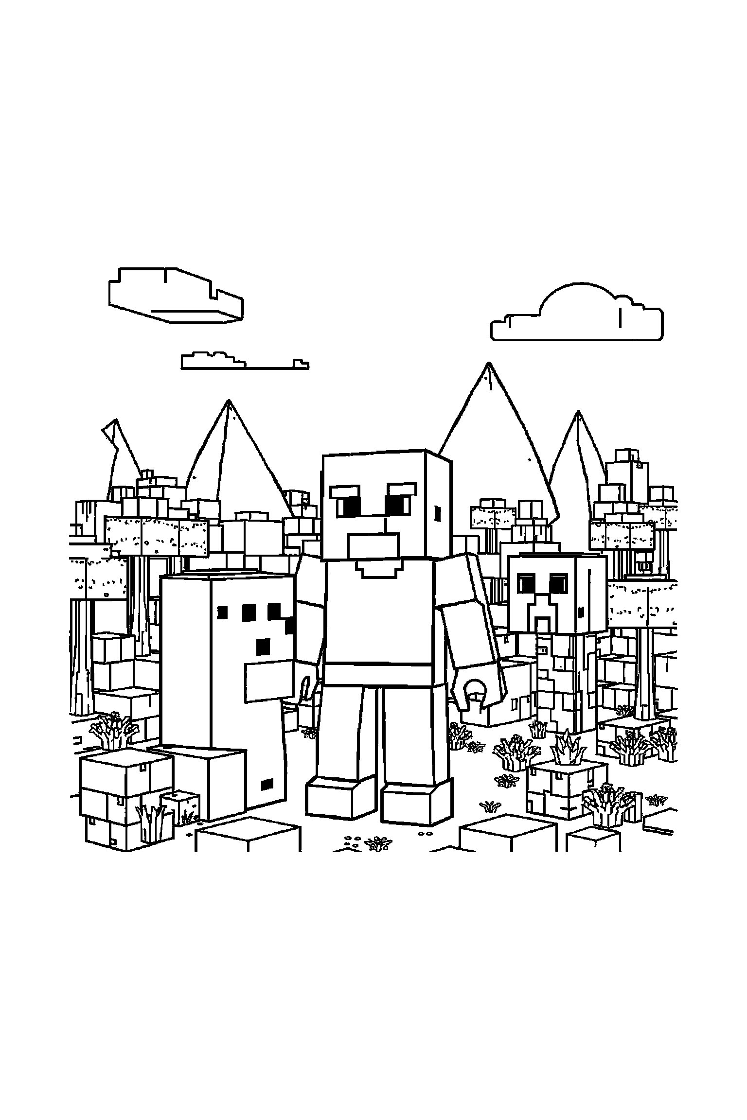 Coloriage Minecraft gratuit à imprimer - Steve dans une maison en blocs Coloriage Minecraft gratuit à imprimer : Steve dans une maison en blocs