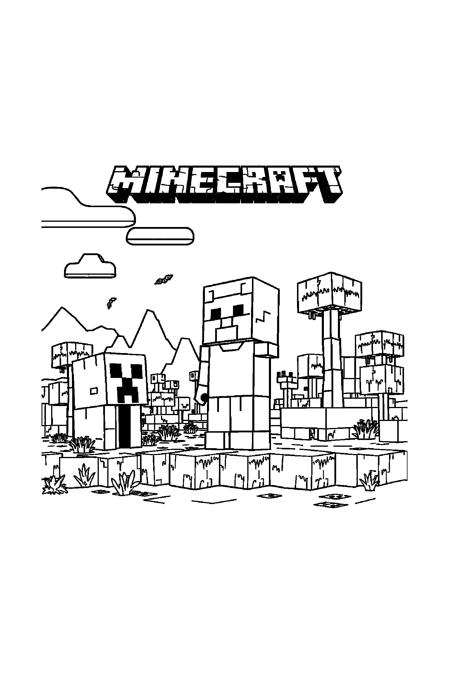 Coloriage Minecraft gratuit à imprimer - Alex avec un bloc et des motifs pixels Coloriage Minecraft gratuit à imprimer : Alex avec un bloc et des motifs pixels