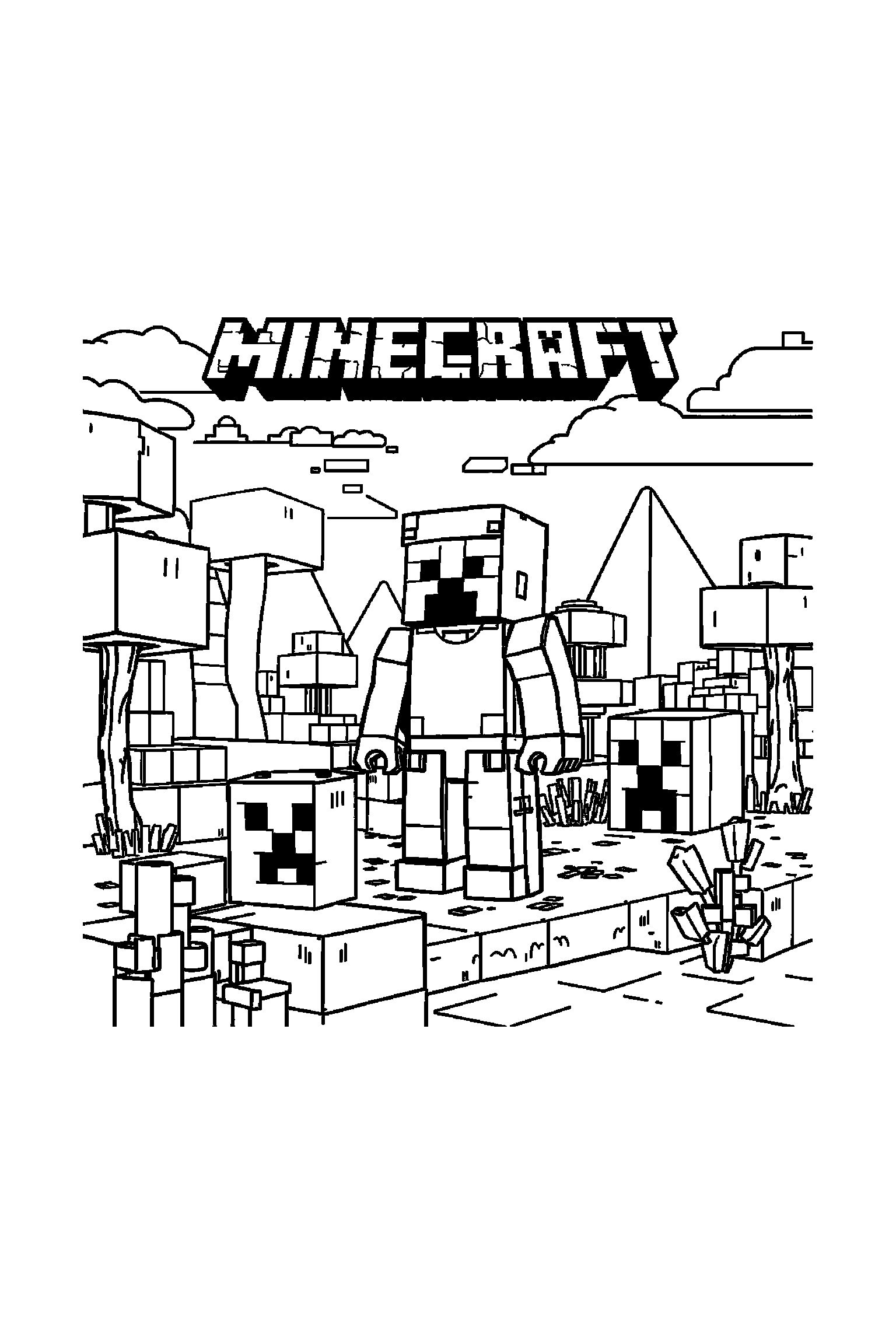 Coloriage Minecraft gratuit à imprimer - un Creeper en petite scène d'aventure Coloriage Minecraft gratuit à imprimer : un Creeper en petite scène d'aventure