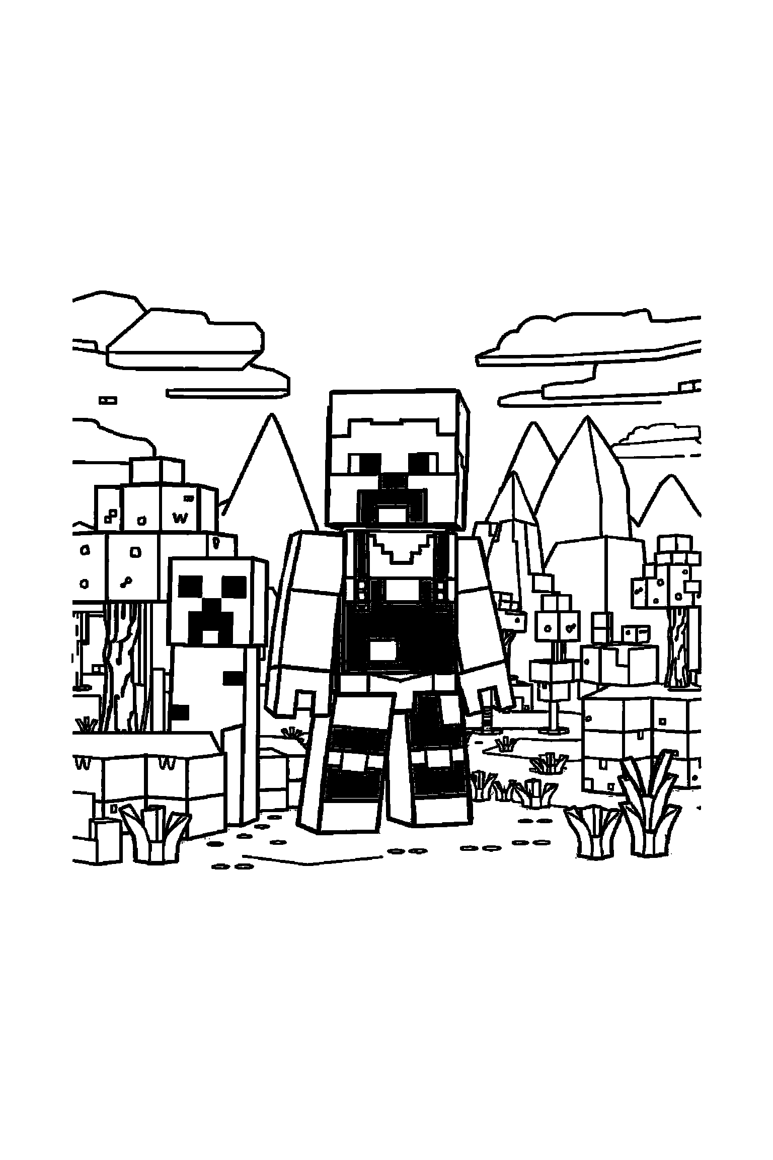 Coloriage Minecraft gratuit à imprimer - un aventurier en blocs avec deux accessoires à colorier Coloriage Minecraft gratuit à imprimer : un aventurier en blocs avec deux accessoires à colorier