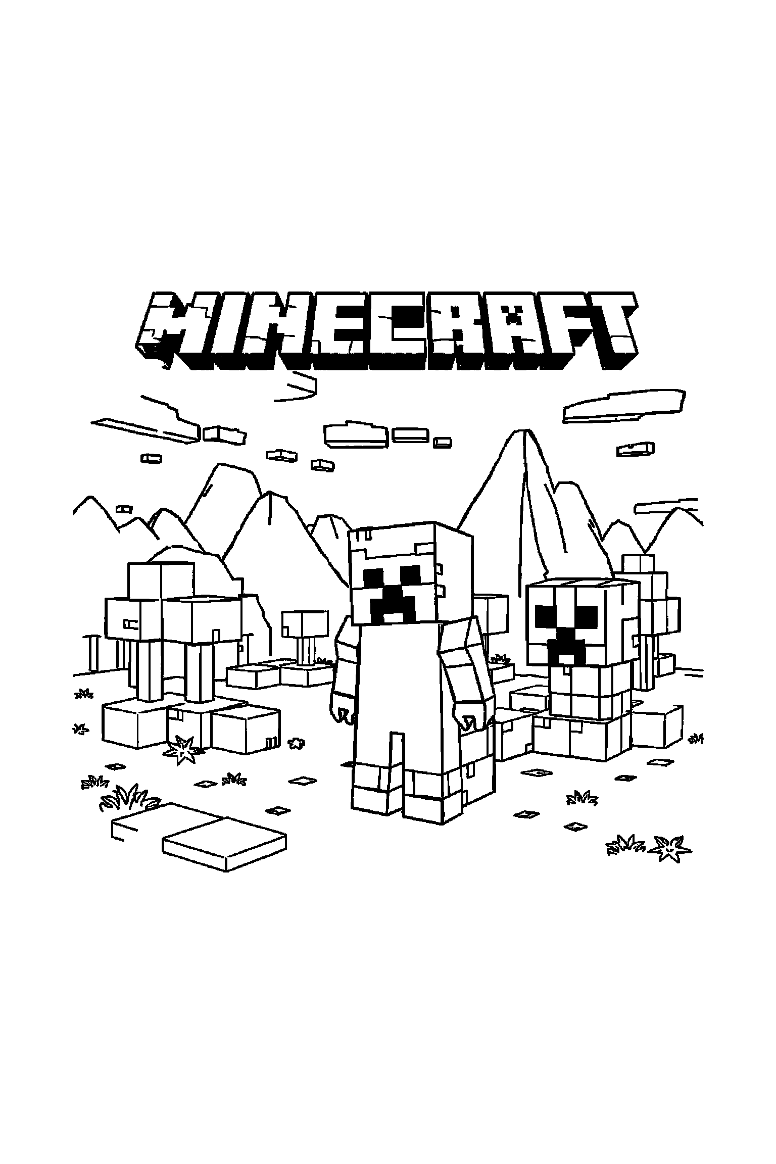 Coloriage Minecraft gratuit à imprimer - Steve devant un fond décoré avec carrés Coloriage Minecraft gratuit à imprimer : Steve devant un fond décoré avec carrés