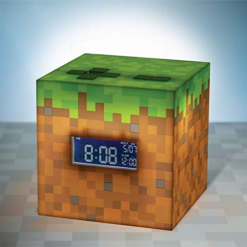 Réveil digital Minecraft bloc d'herbe avec lumière et musique, vert – Image 2