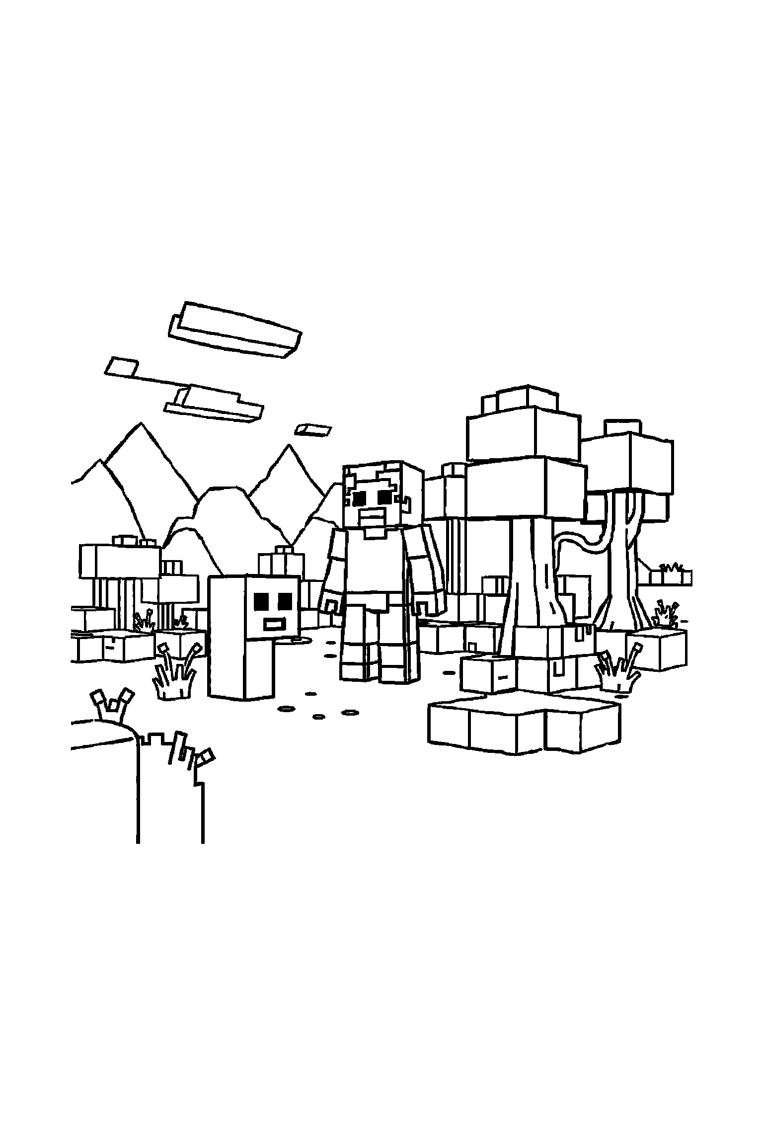 Coloriage Minecraft gratuit à imprimer - Steve dans une maison en blocs avec plusieurs détails Coloriage Minecraft gratuit à imprimer : Steve dans une maison en blocs avec plusieurs détails