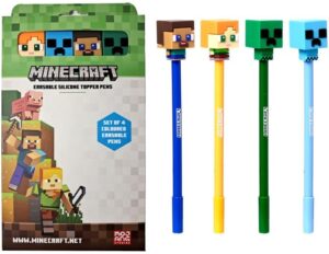 Lot de 4 stylos effaçables Minecraft Chibi à encre gel avec pointe en silicone