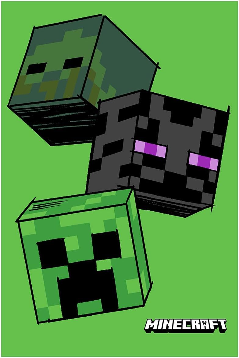 Couverture polaire Minecraft verte Creeper Zombie Enderman 100 x 150 cm