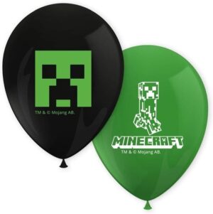 Ballons d’anniversaire Minecraft vert et noir, lot de 8, circonférence 85 cm