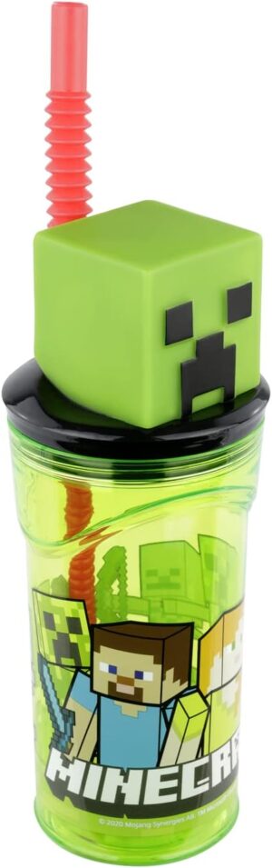 Gobelet Minecraft Creeper transparent 360 ml avec paille et couvercle