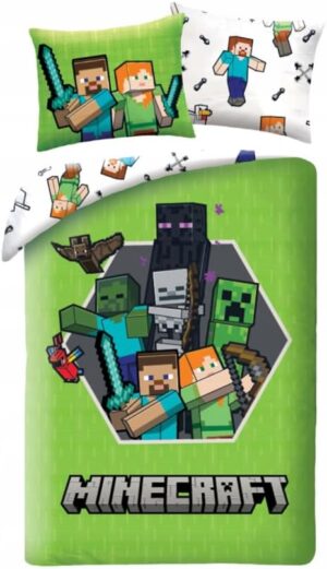Parure de lit Minecraft microfibre 100% polyester, 140x200 avec taie 70x90