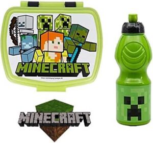Set goûter Minecraft avec 2 boîtes et gourde en plastique 400 ml sans BPA