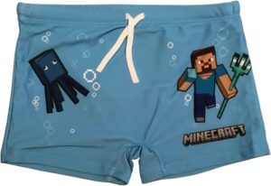 Maillot de bain Minecraft bleu à taille élastique avec lacets