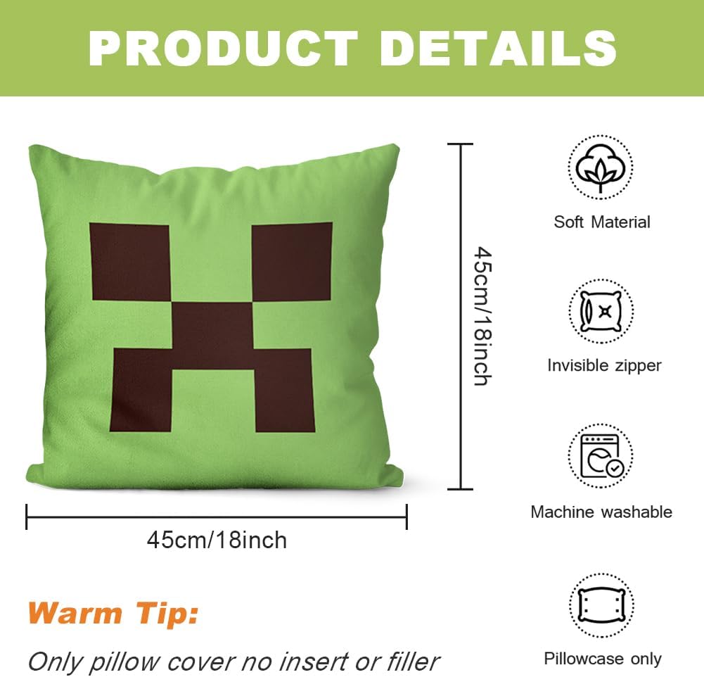 Housse de coussin Minecraft Creeper en polyester 45 pour enfant – Image 2