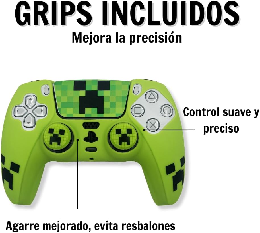 Coque silicone Minecraft pour manette PS 5 avec 2 grips – Image 2