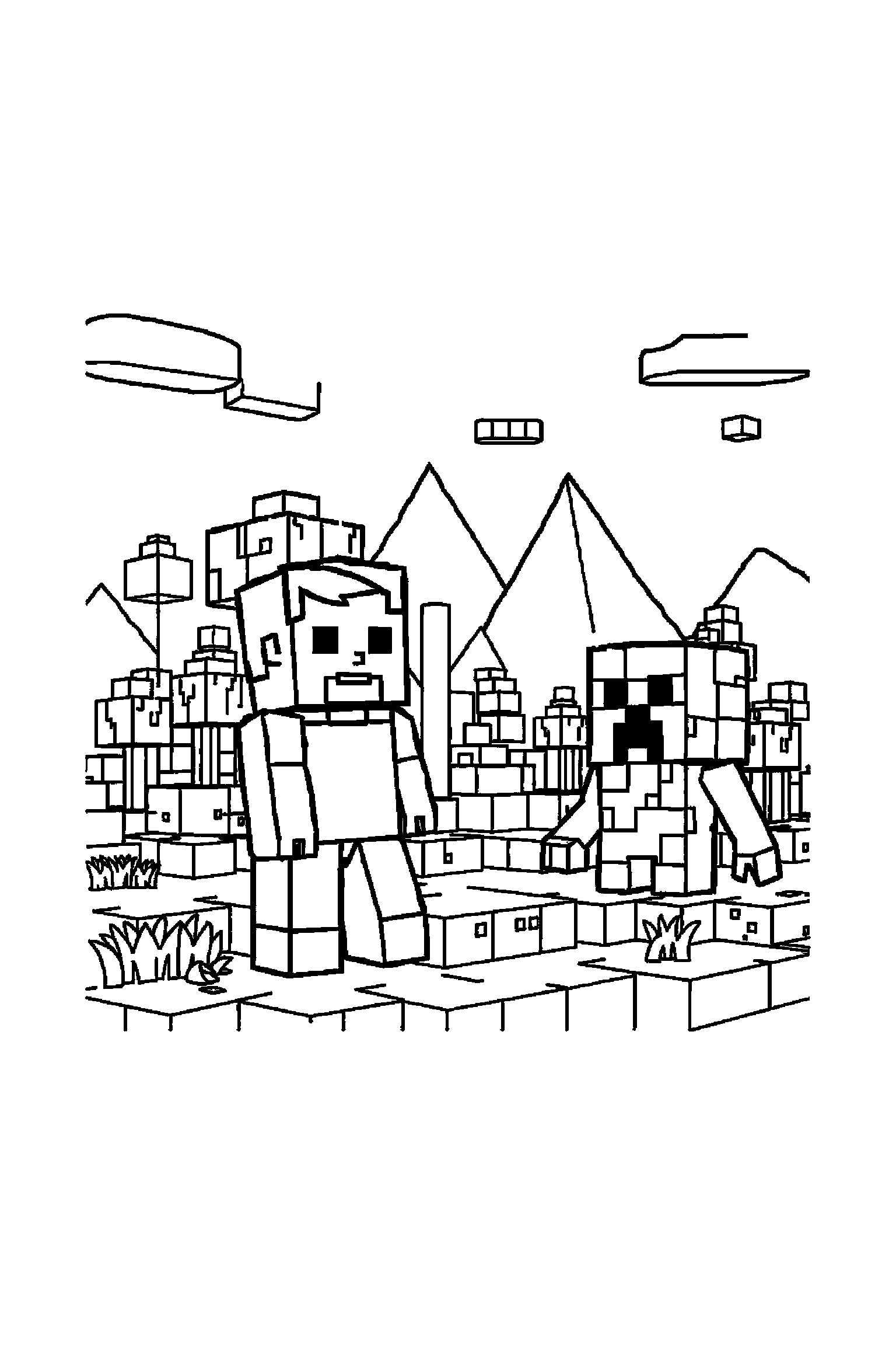 Coloriage Minecraft gratuit à imprimer - Steve dans une petite scène avec une pioche Coloriage Minecraft gratuit à imprimer : Steve dans une petite scène avec une pioche