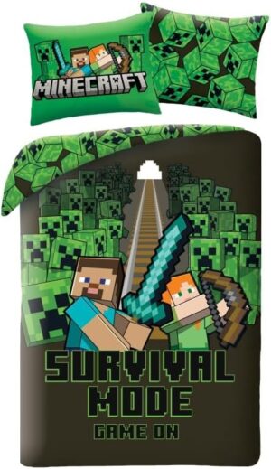 Parure de lit Minecraft Survival Mode avec Steve, Alex et Creepers