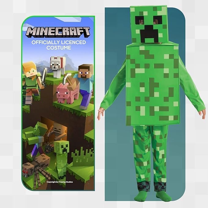 Costume enfant Creeper Minecraft avec coiffe, taille unique – Image 4