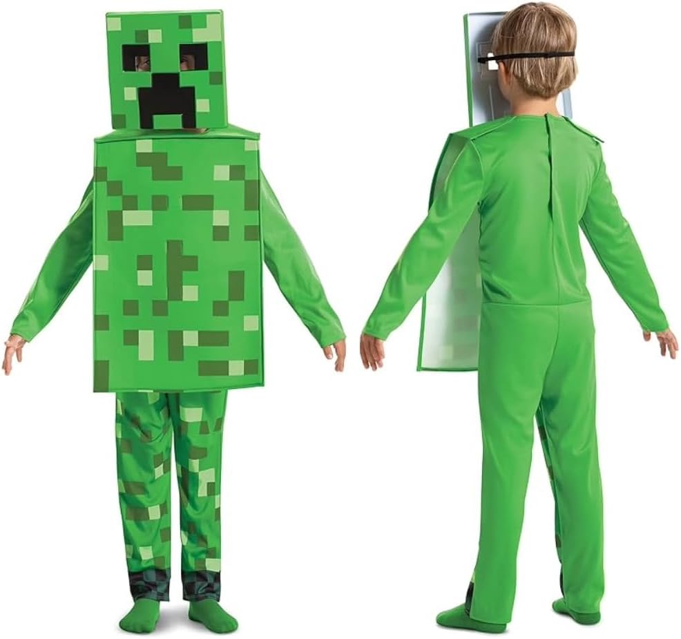Costume enfant Creeper Minecraft avec coiffe, taille unique