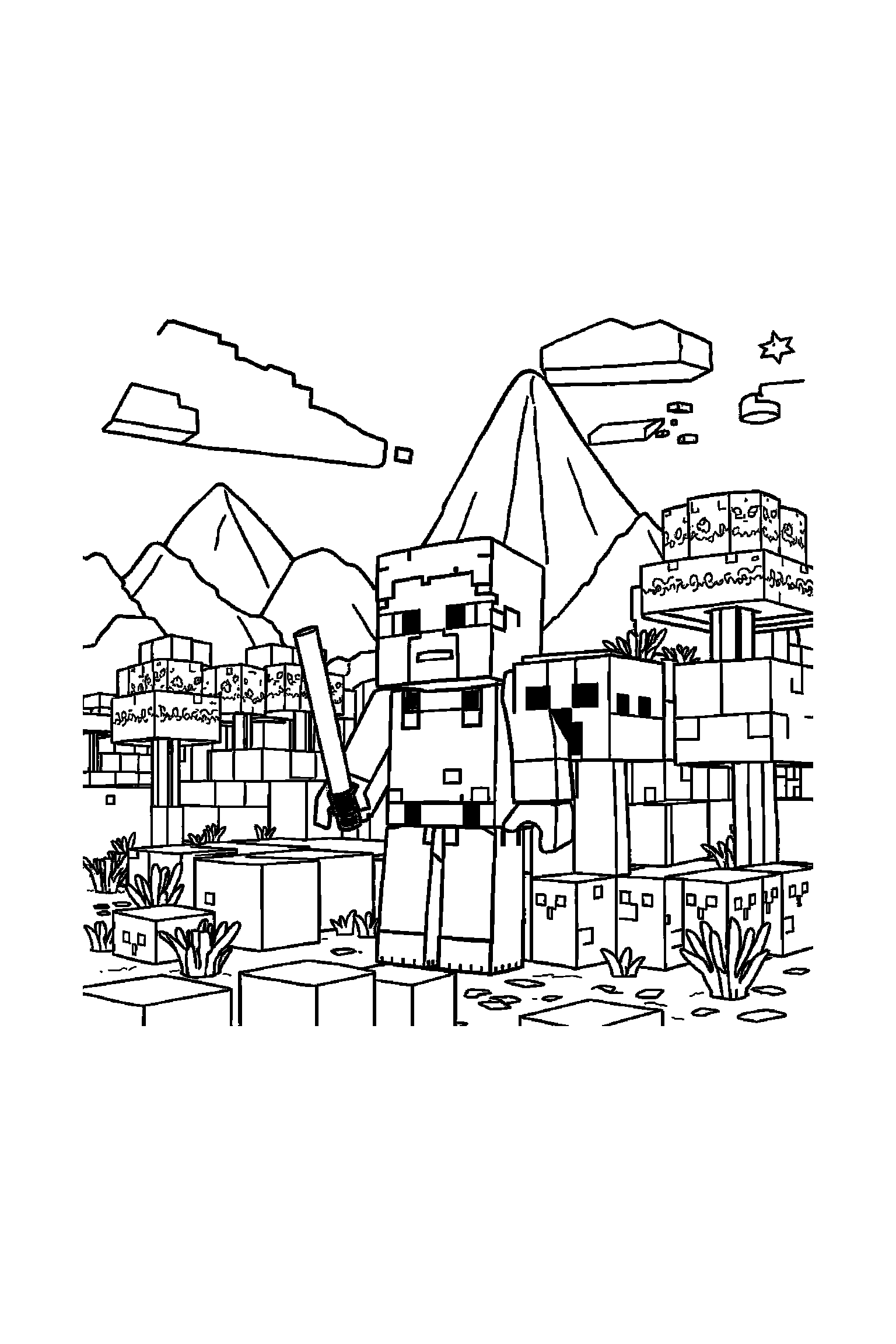 Coloriage Minecraft gratuit à imprimer - poster A4 détaillé de Steve avec mandala carrés Coloriage Minecraft gratuit à imprimer : poster A4 détaillé de Steve avec mandala carrés