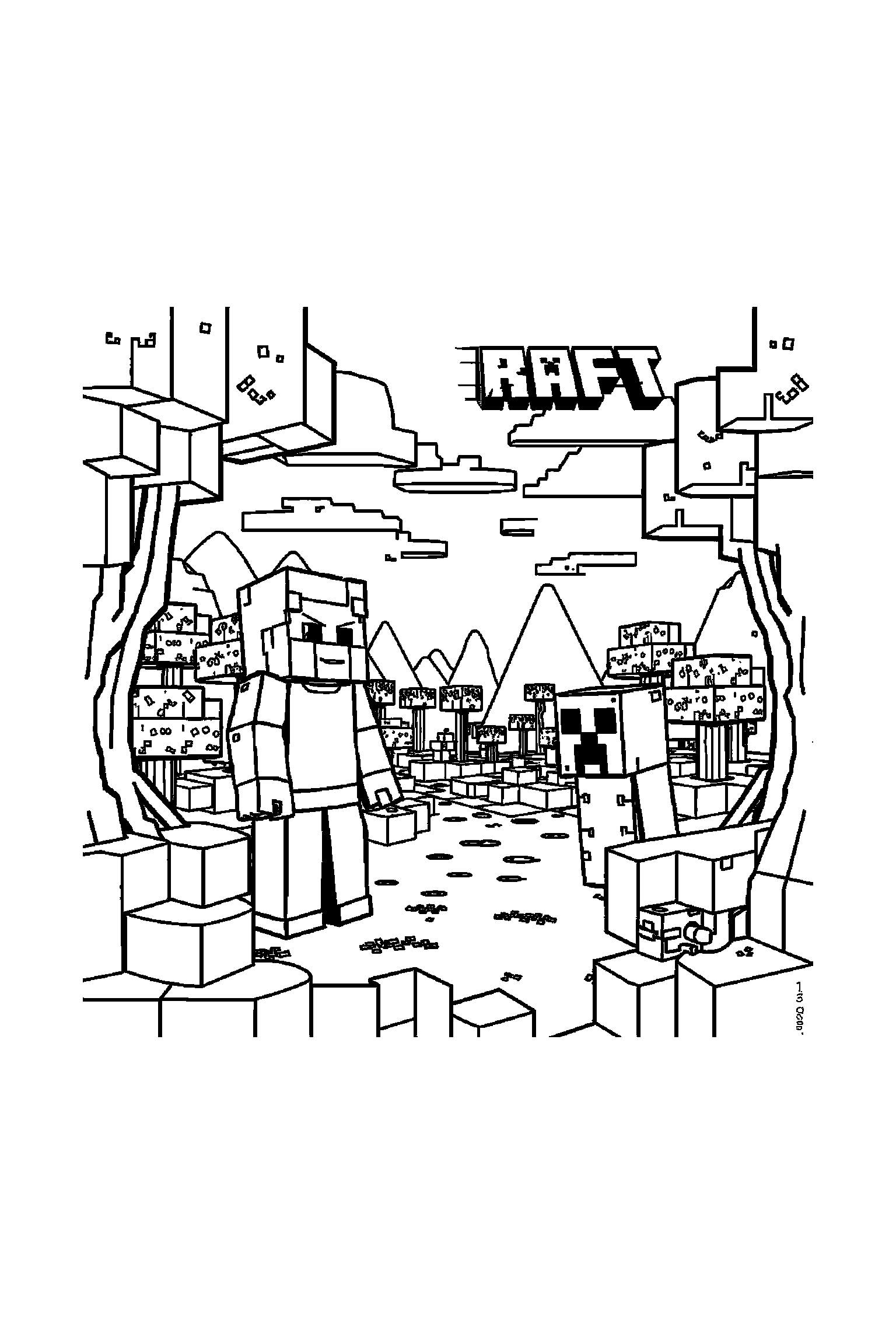 Coloriage Minecraft gratuit à imprimer - Alex au centre avec scène détaillée de une mine Coloriage Minecraft gratuit à imprimer : Alex au centre avec scène détaillée de une mine
