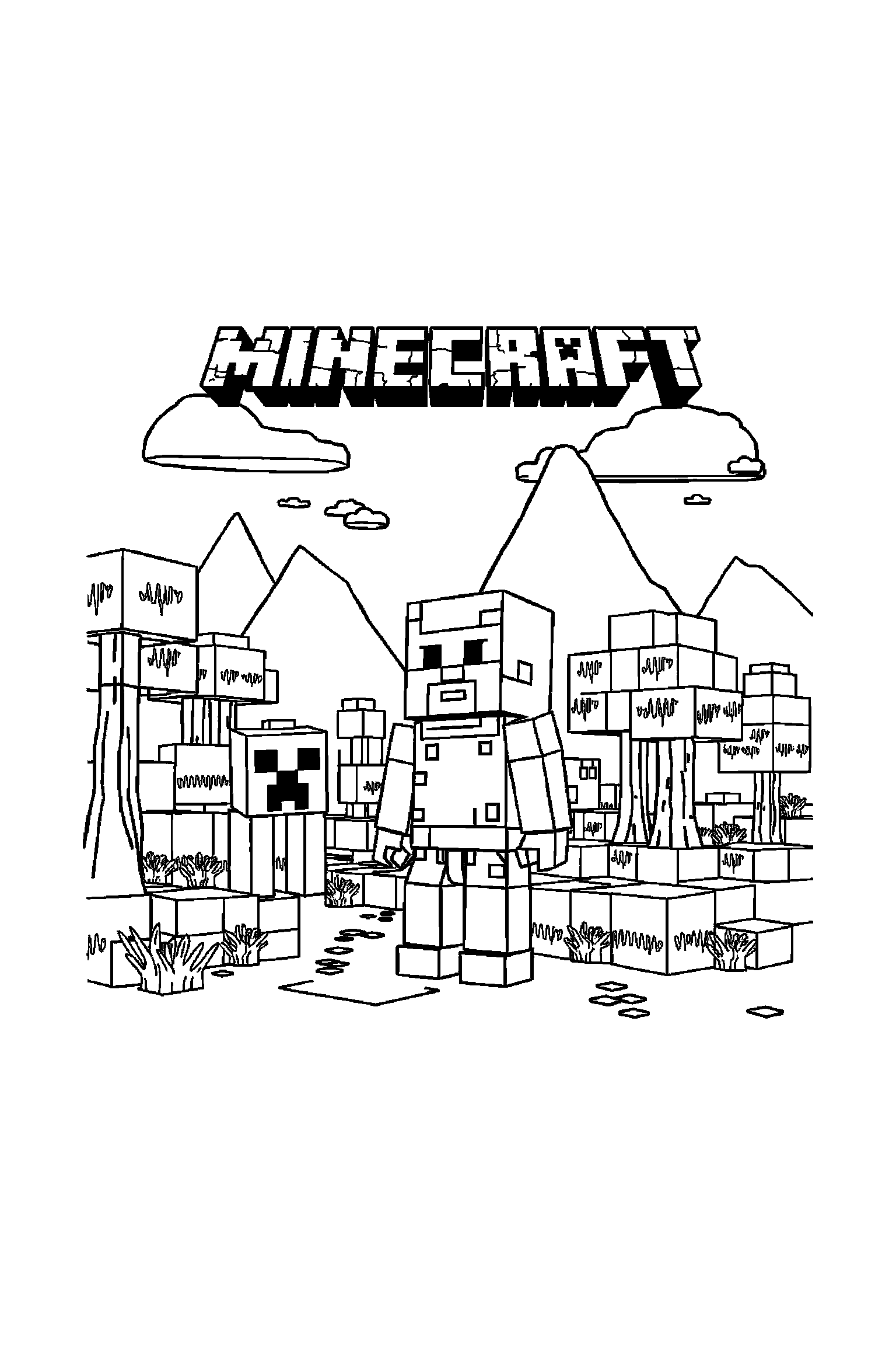 Coloriage Minecraft gratuit à imprimer - motif difficile de blocs autour de un Creeper Coloriage Minecraft gratuit à imprimer : motif difficile de blocs autour de un Creeper