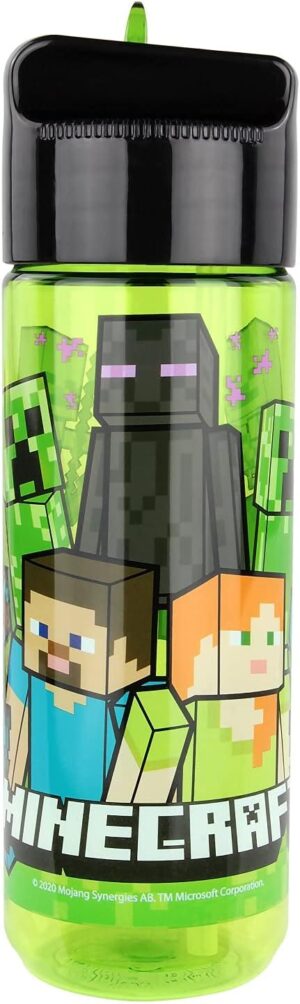 Gourde enfant Minecraft transparente à paille rabattable 540 ml