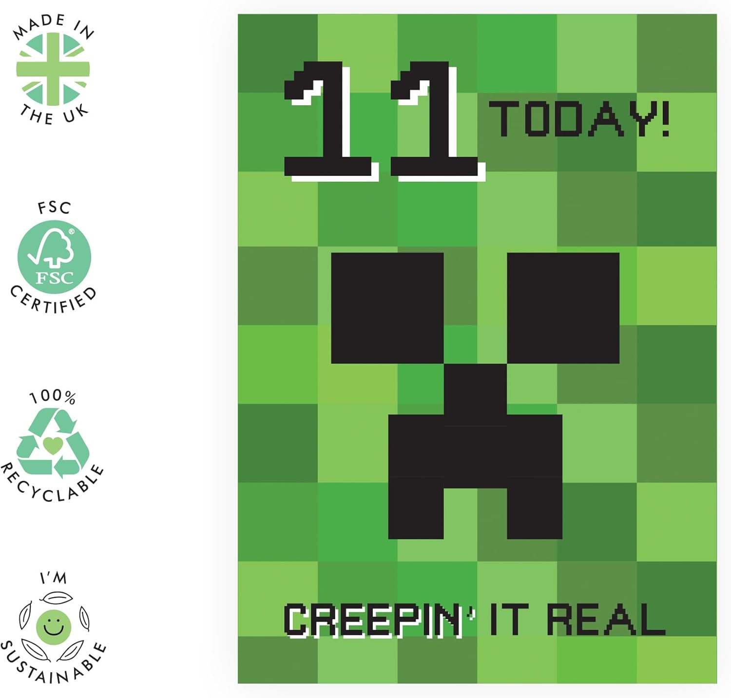 Carte d’anniversaire Minecraft 11 ans Creeper avec autocollants – Image 2