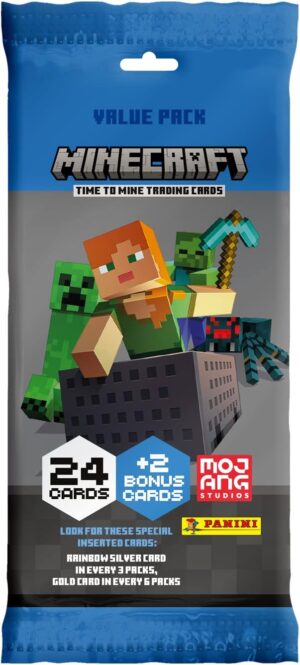 Fat Pack Panini Minecraft avec 24 cartes et 2 BONUS