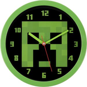 Horloge murale Minecraft vert et noir à 2 aiguilles