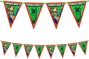 Guirlande de fanions Minecraft en papier, 9 fanions
