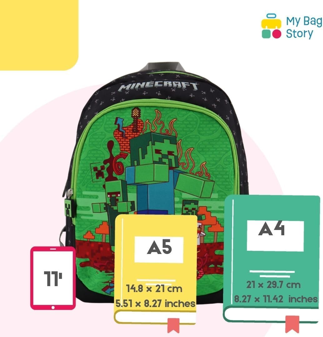 Sac à dos Minecraft noir 38 cm pour garçon, école et garderie – Image 3