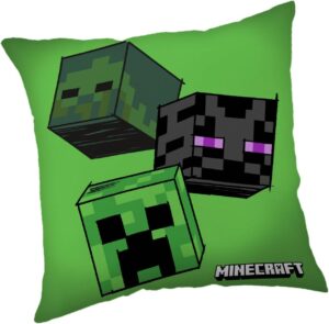 Coussin carré Minecraft The Mobs Green avec Creeper, Zombie et Enderman 40 cm x 40 cm
