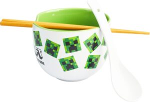 Set ramen Minecraft 600 ml avec bol japonais, cuillère en céramique et baguettes en bambou