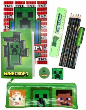 Set de papeterie Minecraft avec étui, 2 carnets et motif personnages Creeper