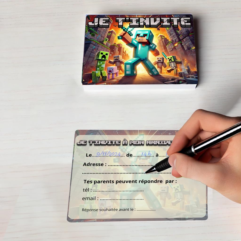 Cartes d'invitation Minecraft Chevalier avec enveloppes, lot de 10 – Image 7