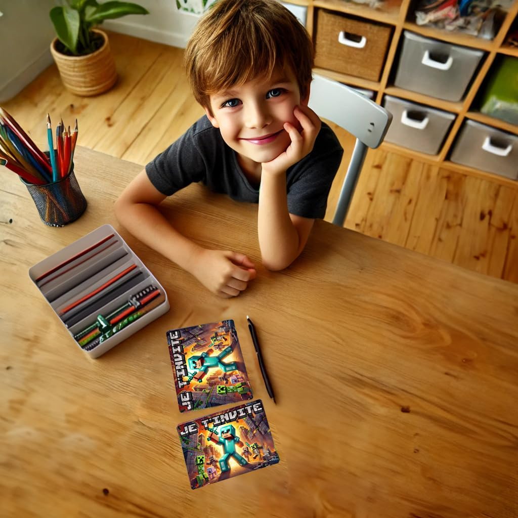 Cartes d'invitation Minecraft Chevalier avec enveloppes, lot de 10 – Image 6