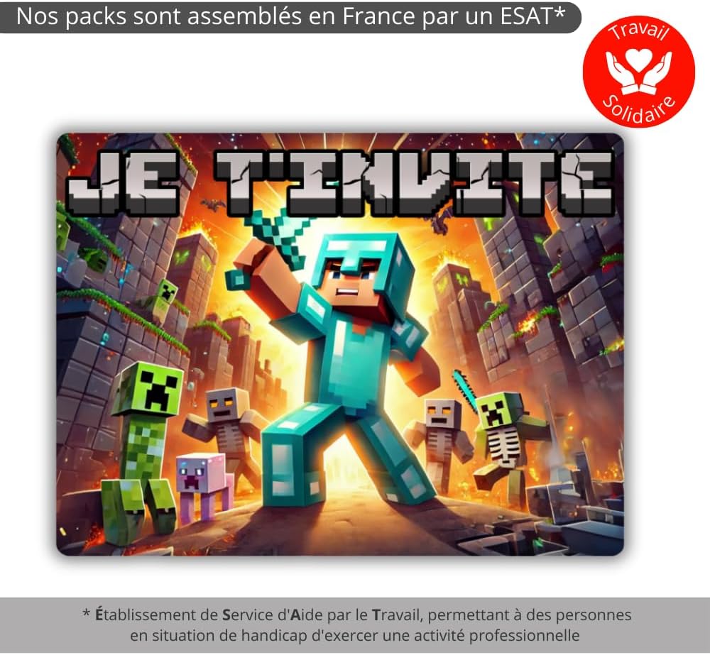 Cartes d'invitation Minecraft Chevalier avec enveloppes, lot de 10 – Image 5