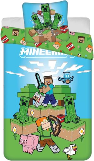 Parure Minecraft Outdoor Mobs en 100% coton, housse de couette 140x200 cm