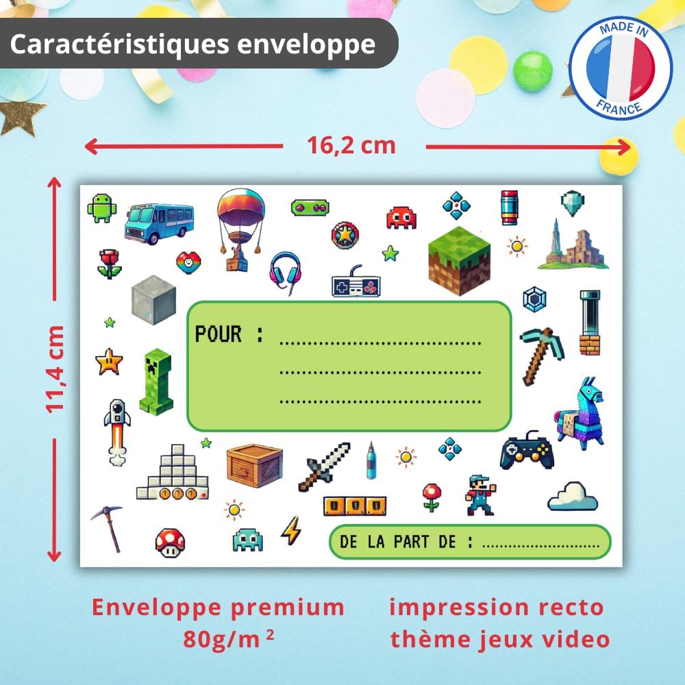 Cartes d'invitation Minecraft Chevalier avec enveloppes, lot de 10 – Image 4