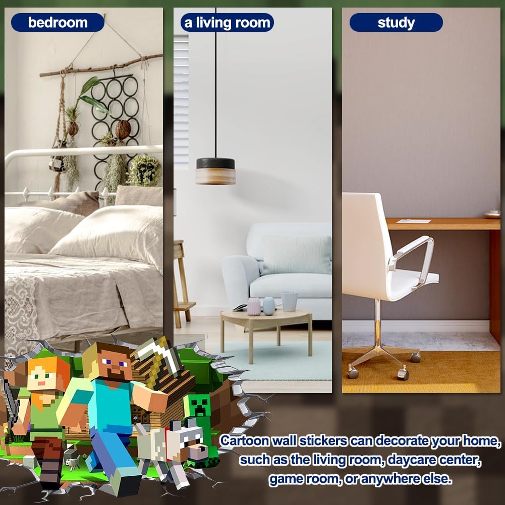 Sticker mural Minecraft Creeper 3D amovible en PVC autocollant – Image 3